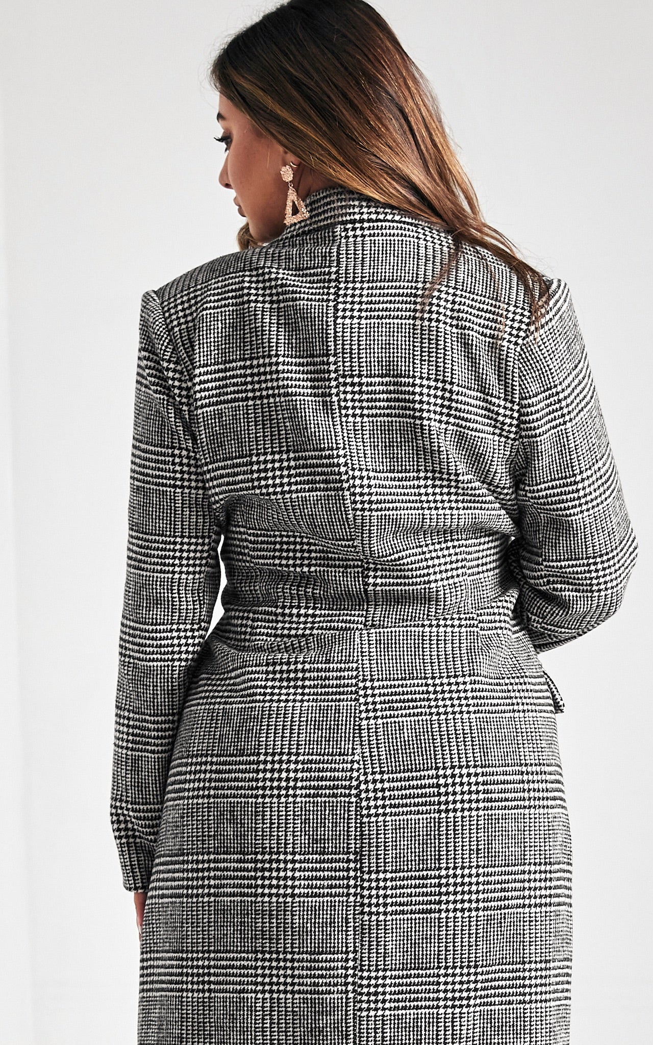 Noble Longline Coat - Houndstooth Black