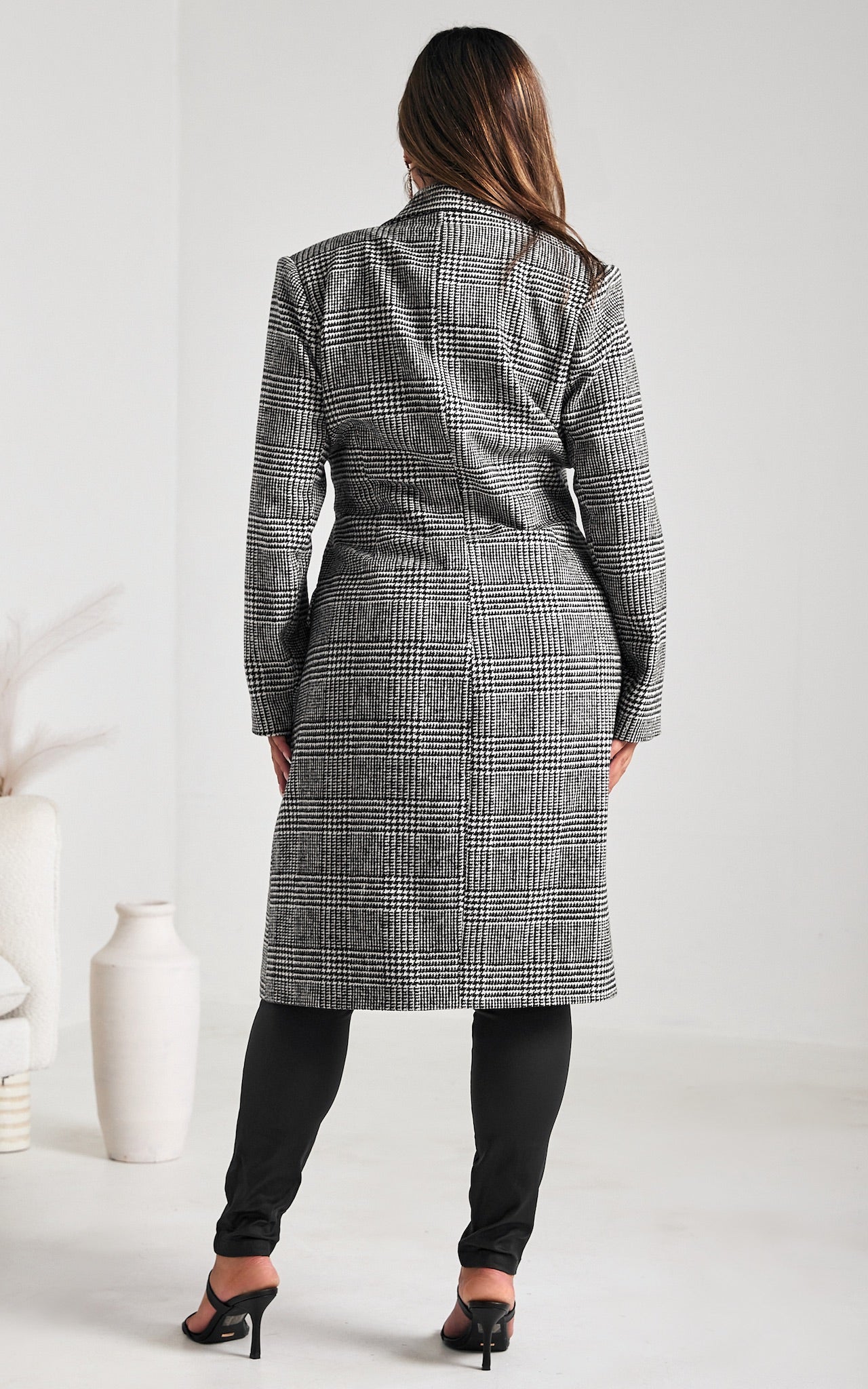 Noble Longline Coat - Houndstooth Black