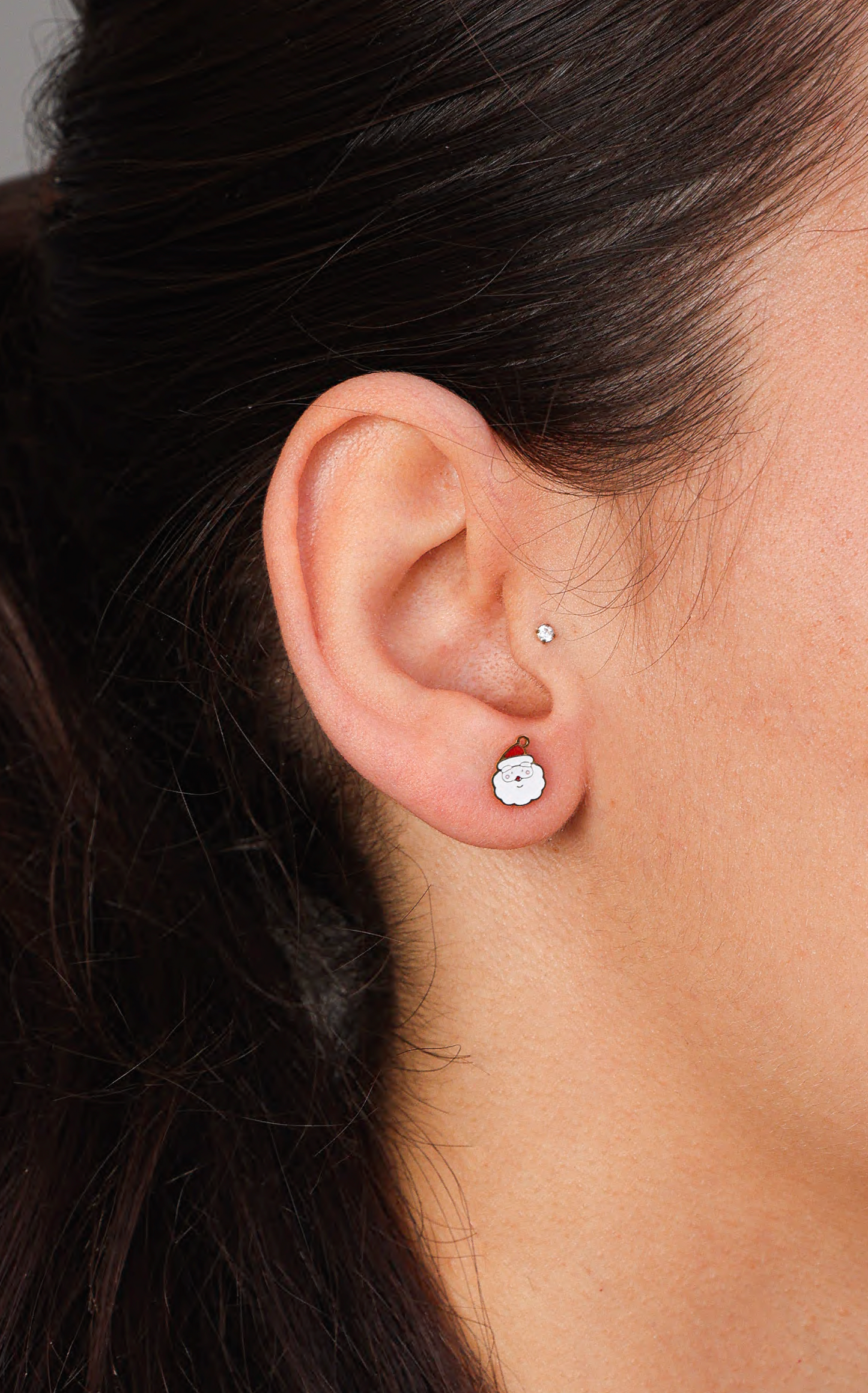 Noel Dainty Stud Earrings - Gold Santa Face