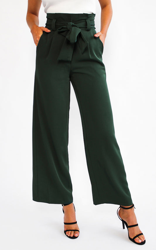 Nookie Wide Leg Pants - Forest Green