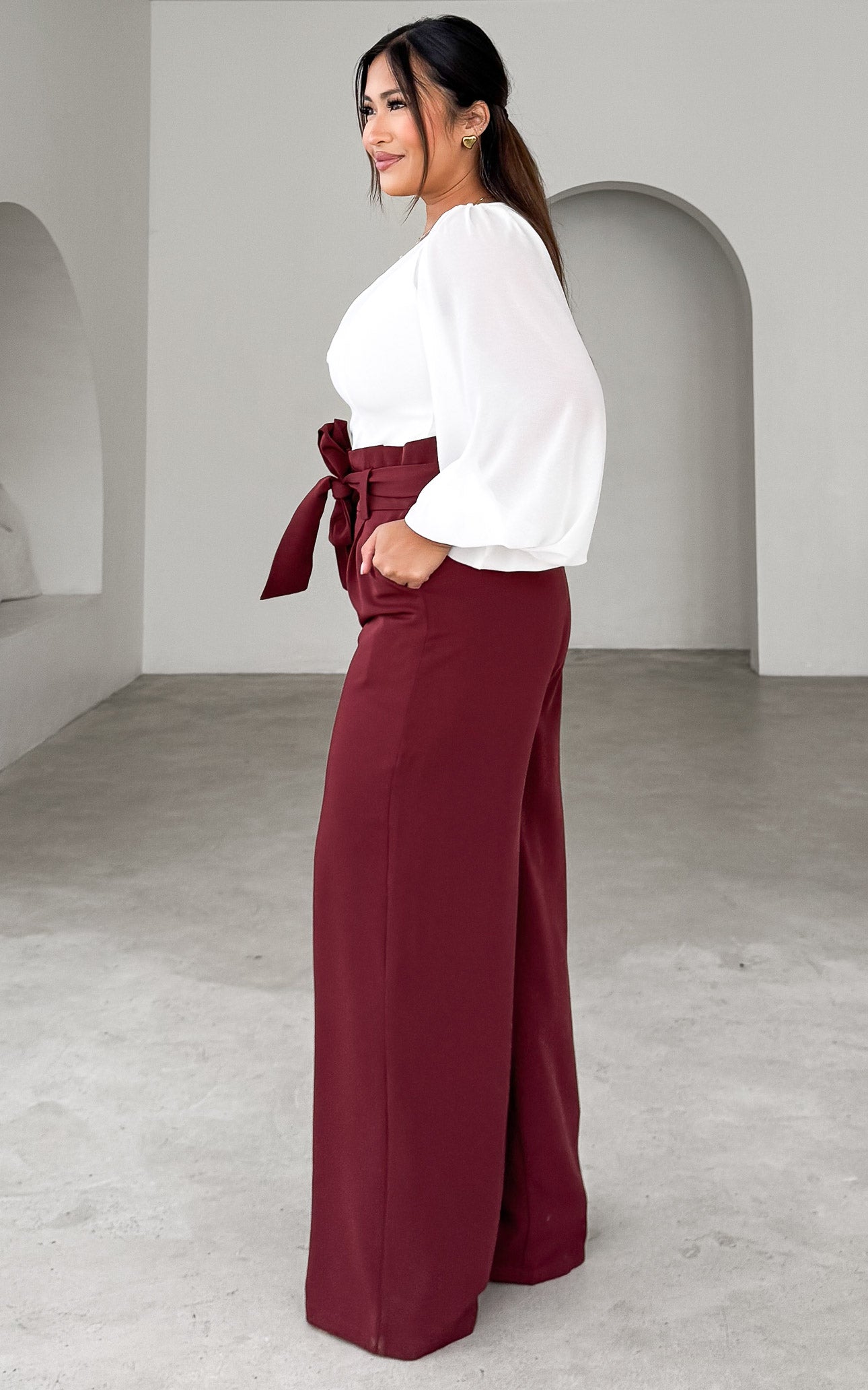 Nookie Wide Leg Pants - Burgundy