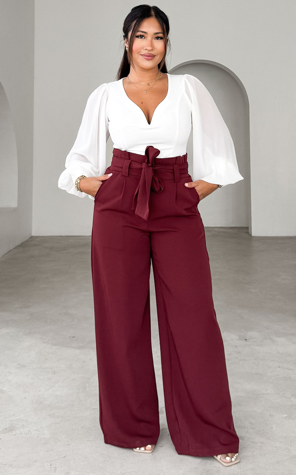 Nookie Wide Leg Pants - Burgundy