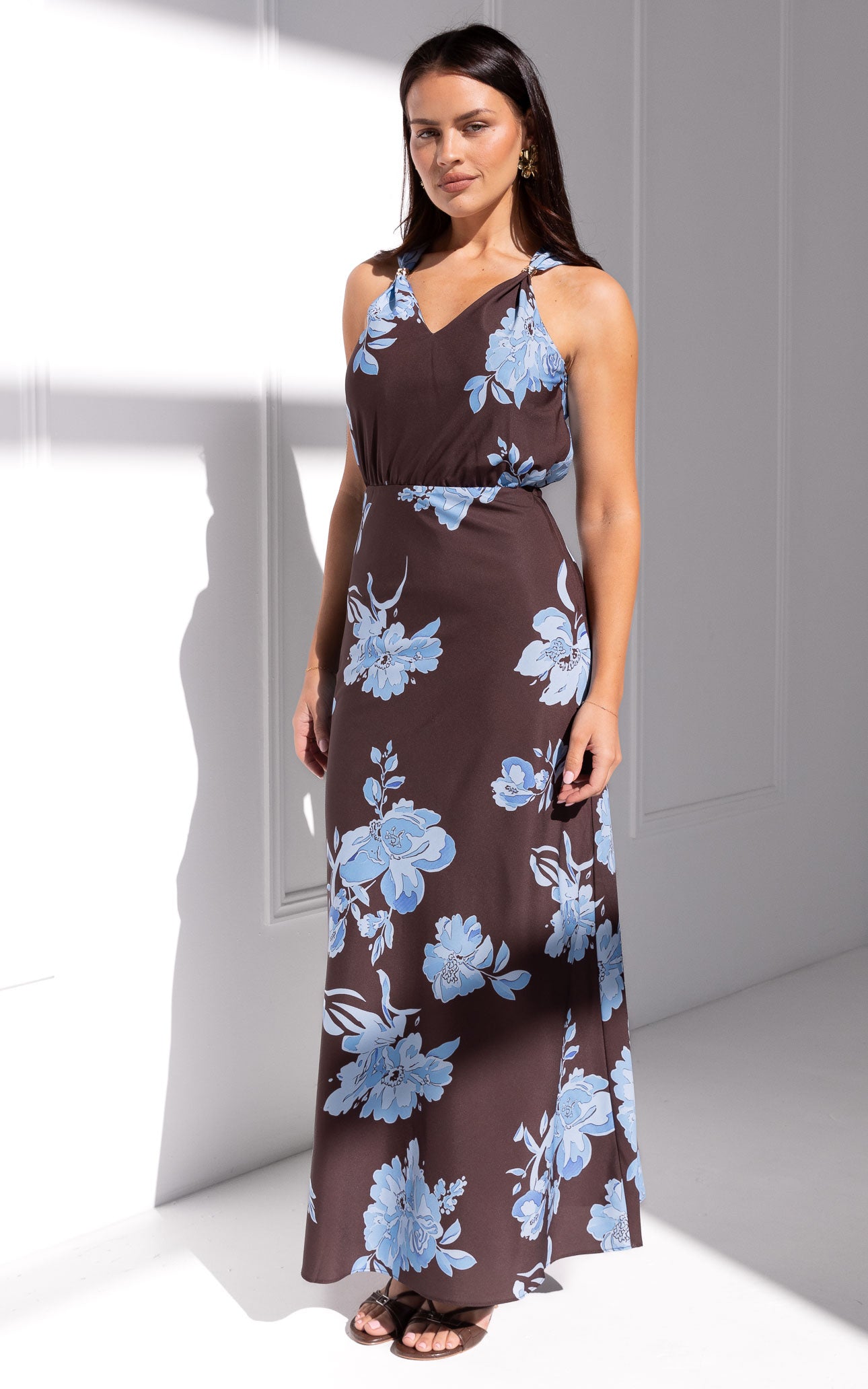 Nicco Maxi Dress - Chocolate Blue Floral