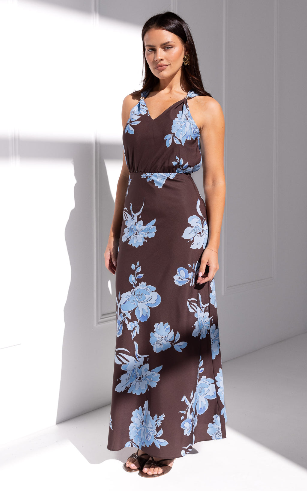Nicco Maxi Dress - Chocolate Blue Floral