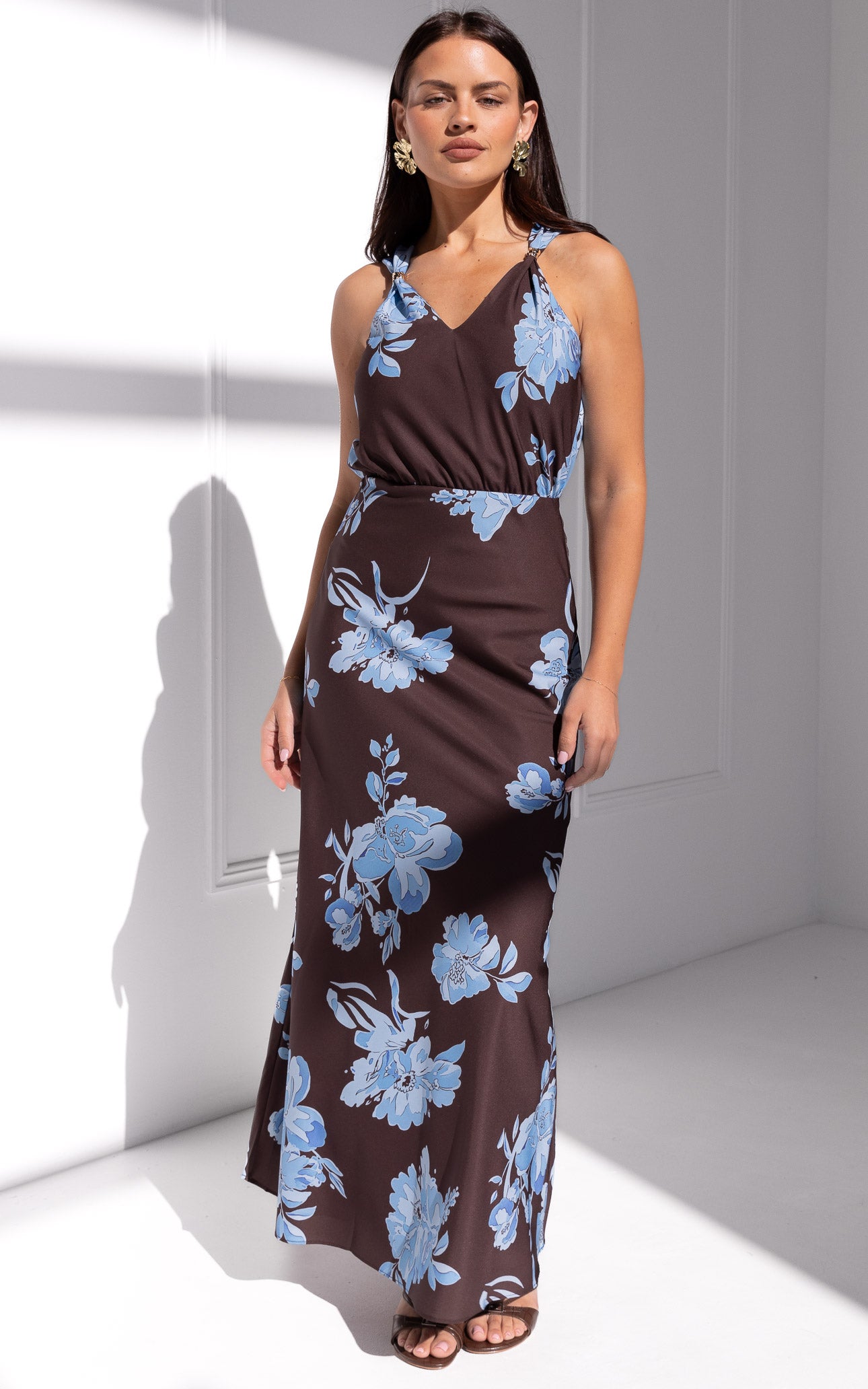 Nicco Maxi Dress - Chocolate Blue Floral