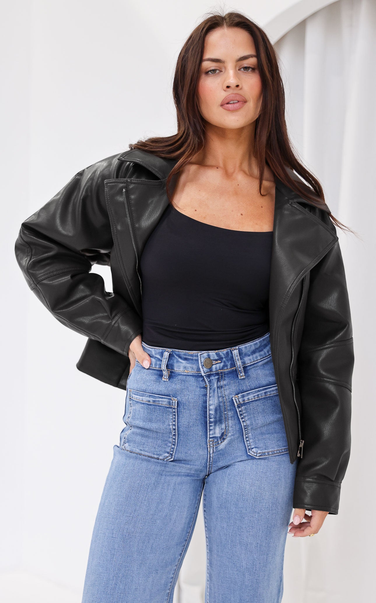 Nina Faux Leather Jacket - Black