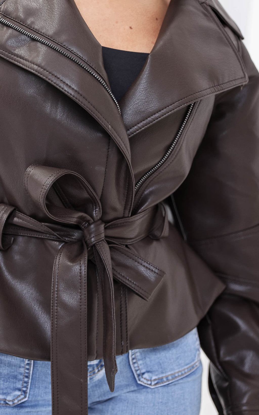 Nina Faux Leather Jacket - Brown