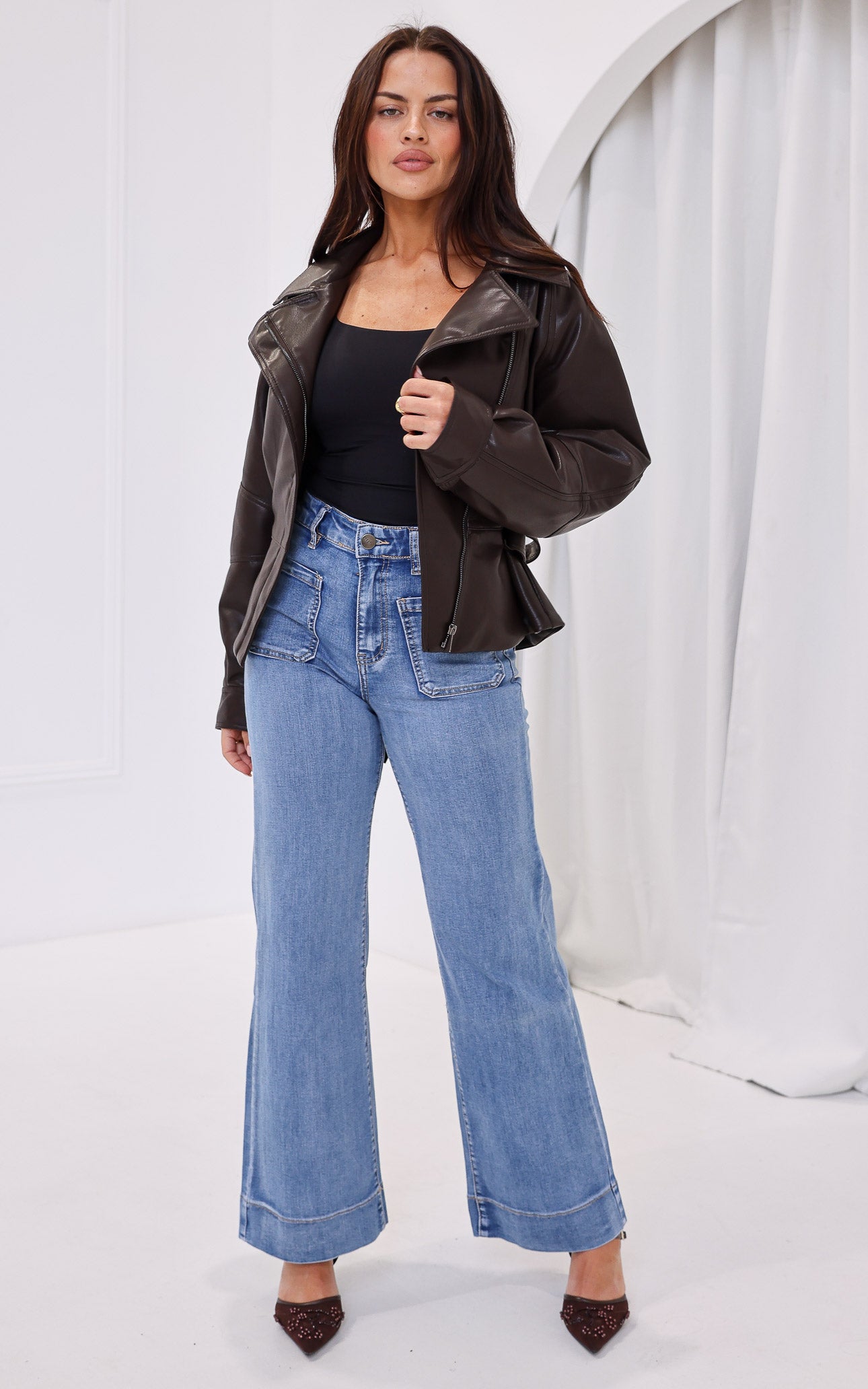 Nina Faux Leather Jacket - Brown