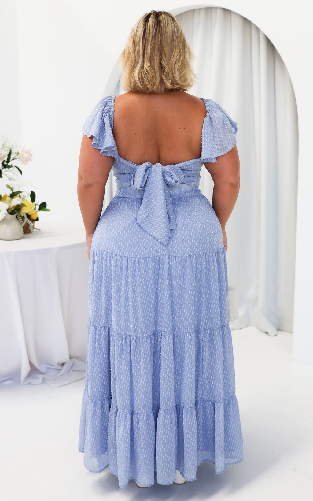 Odessey Tie Up Back Maxi Dress - Dusty Blue Texture