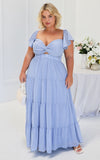 Odessey Tie Up Back Maxi Dress - Dusty Blue Texture