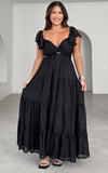 Odessey Tie Up Back Maxi Dress - Black Texture