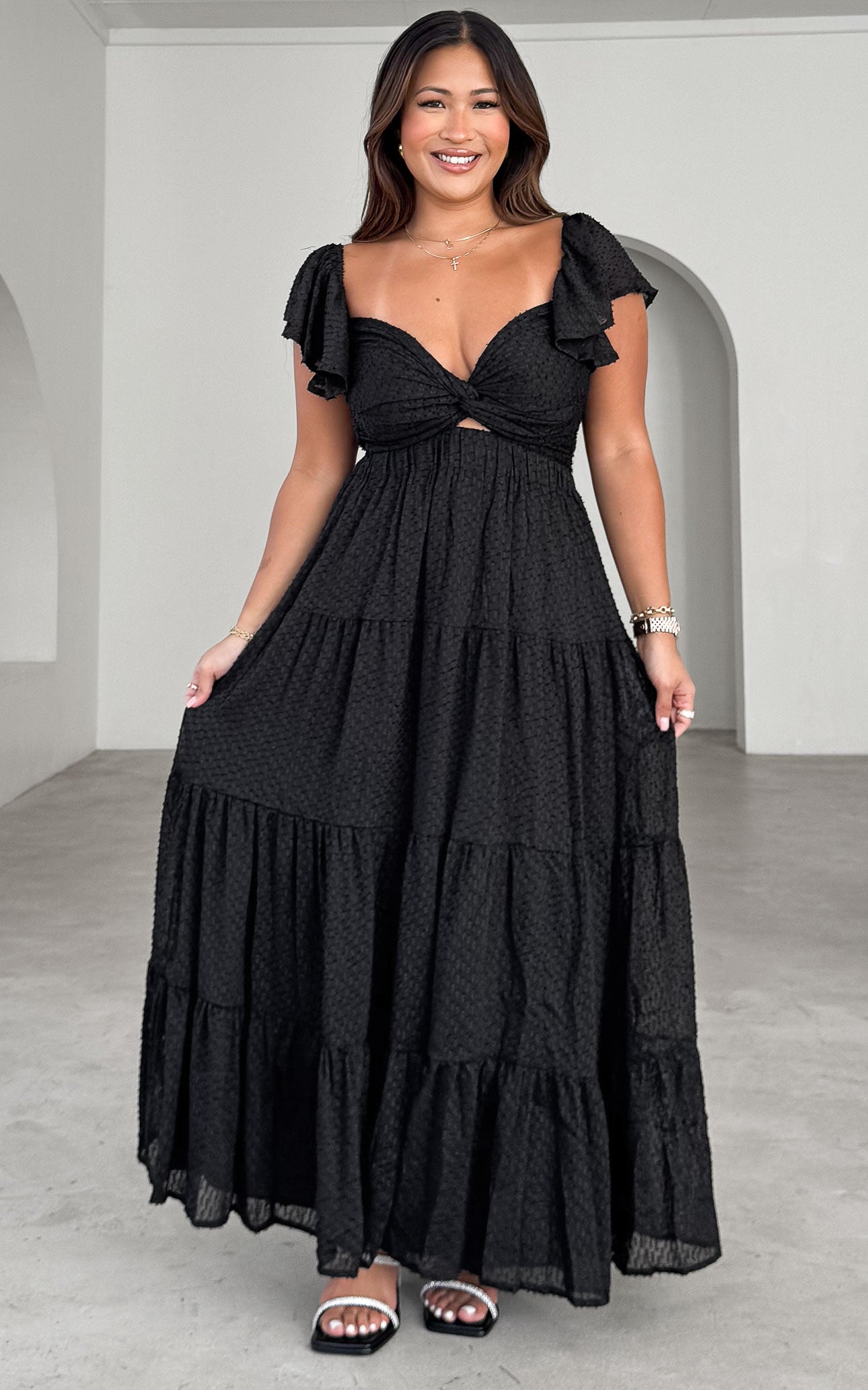 Odessey Tie Up Back Maxi Dress - Black Texture