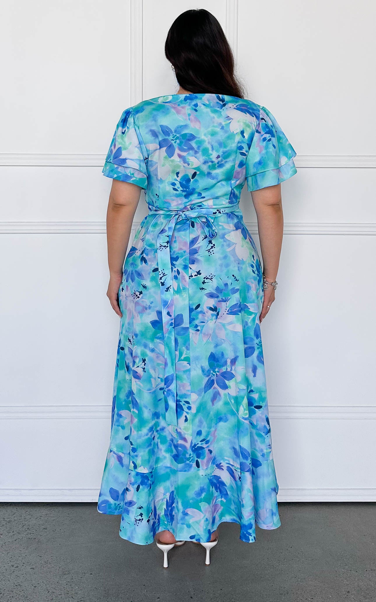 (PREORDER) Odette Short Sleeve Wrap Maxi Dress - Blue Floral