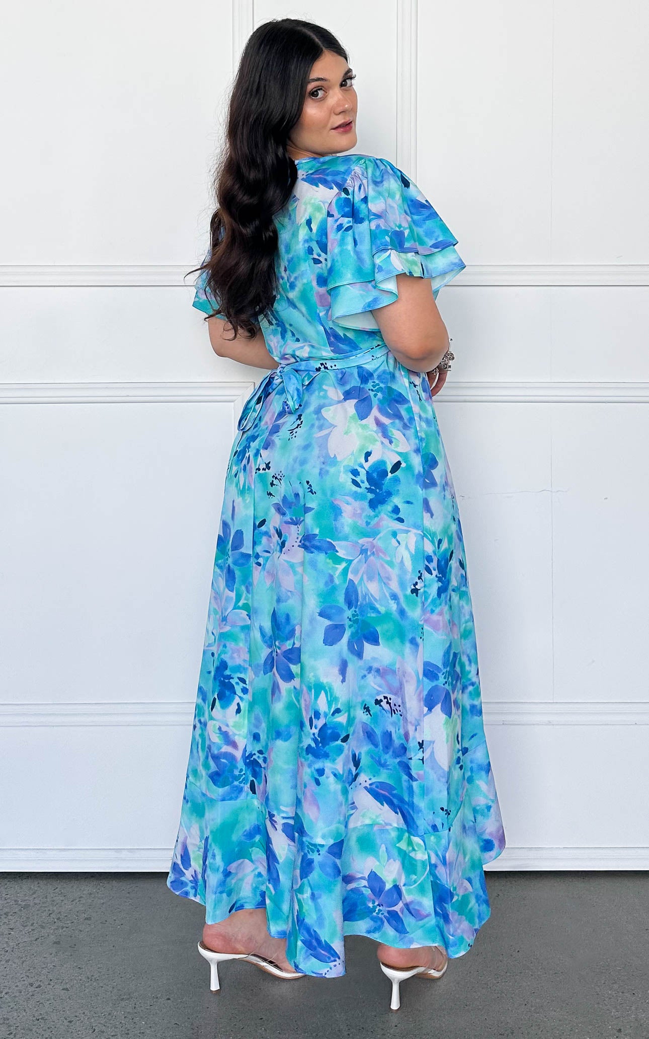 (PREORDER) Odette Short Sleeve Wrap Maxi Dress - Blue Floral