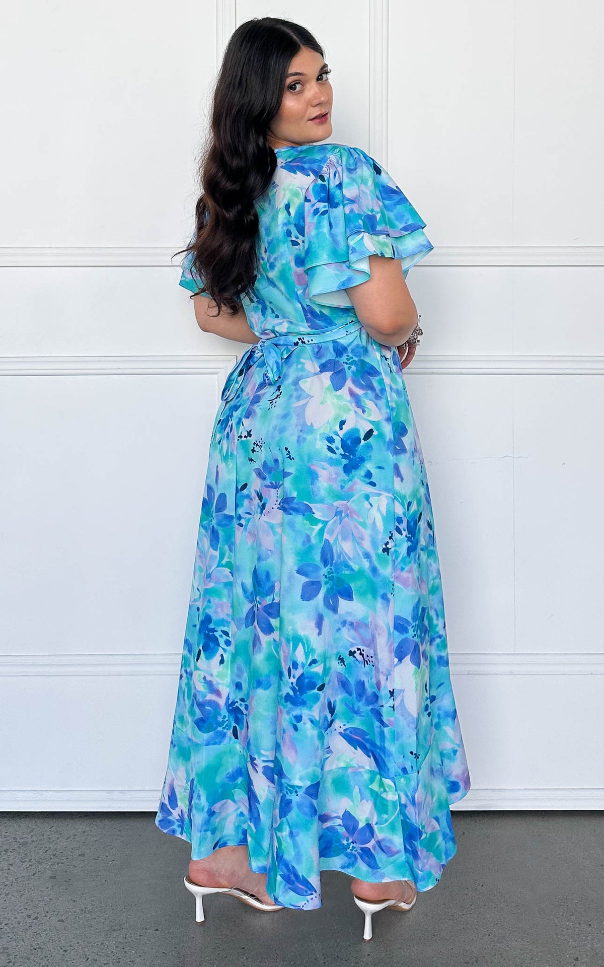 Odette Short Sleeve Wrap Maxi Dress - Blue Floral
