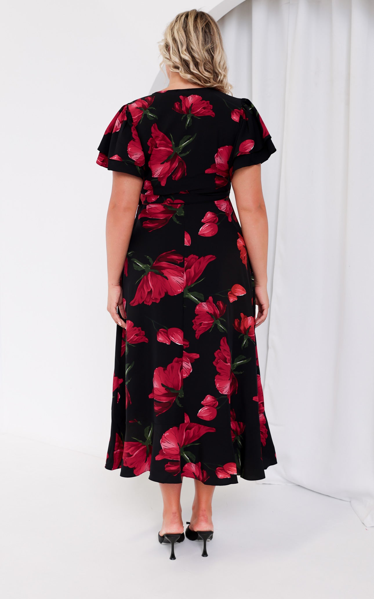 Odette Short Sleeve Wrap Maxi Dress - Black Floral