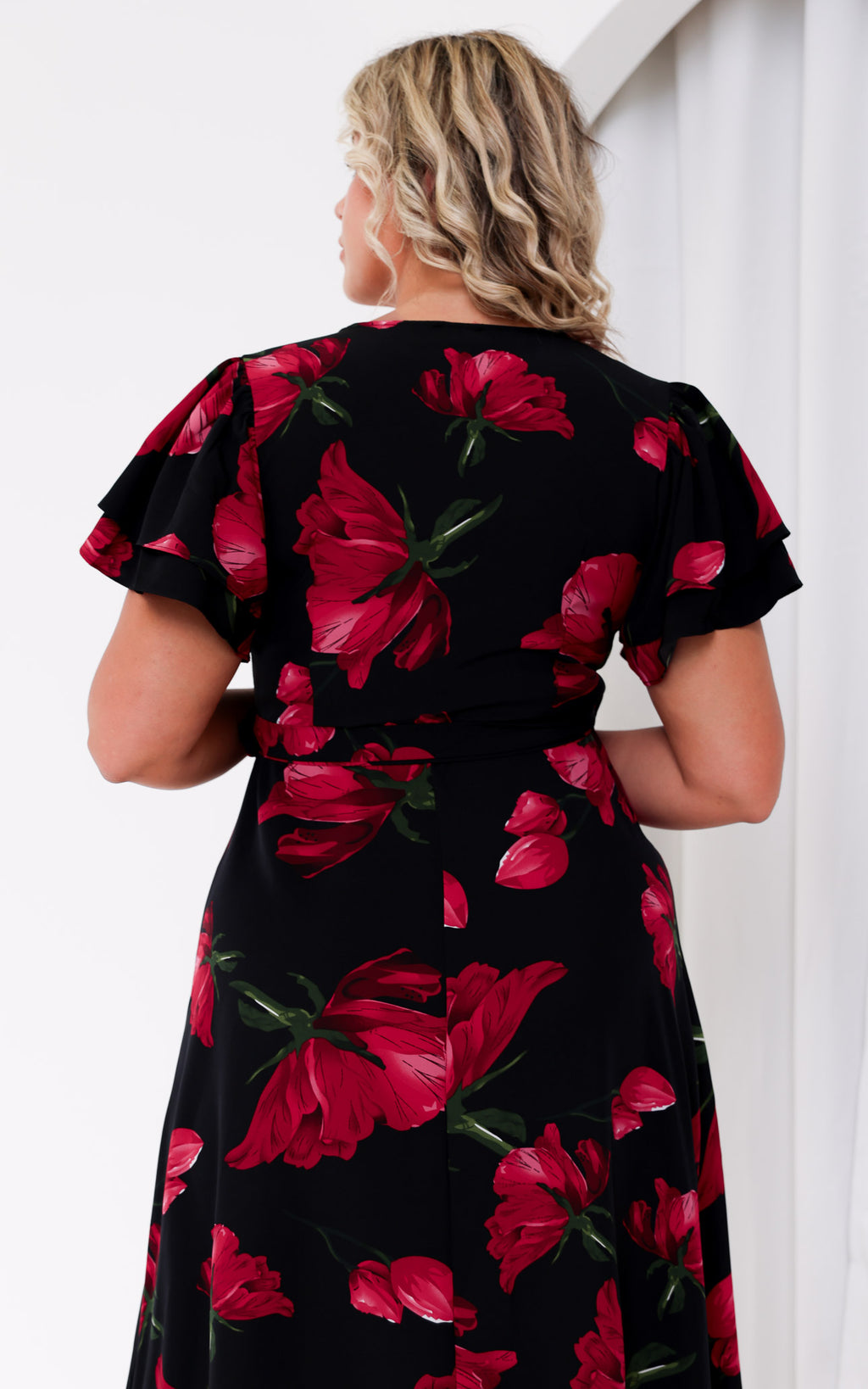 Odette Short Sleeve Wrap Maxi Dress - Black Floral
