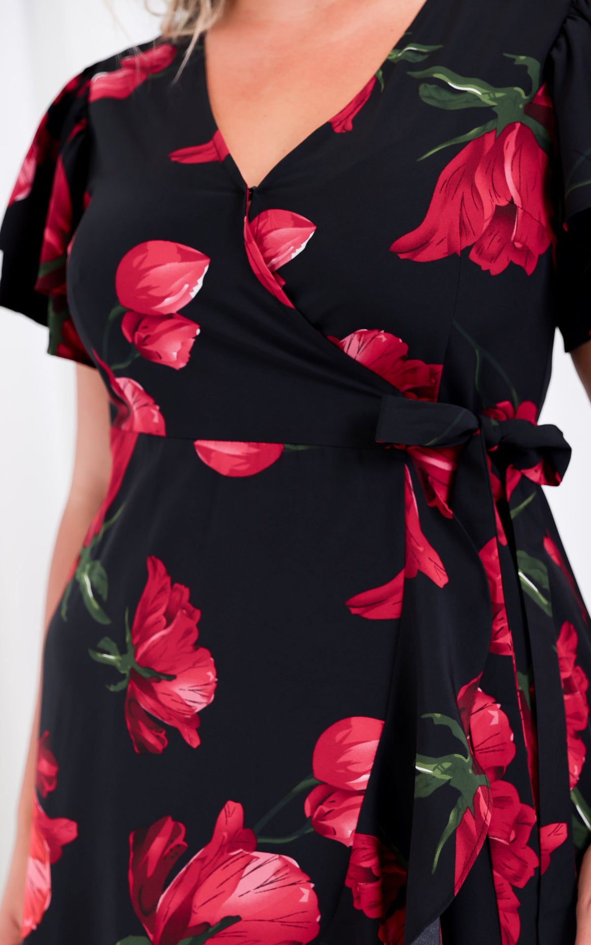 Odette Short Sleeve Wrap Maxi Dress - Black Floral