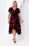 Odette Short Sleeve Wrap Maxi Dress - Black Floral