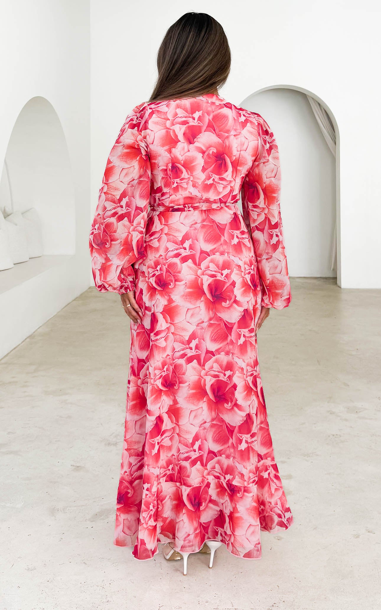 Odette Long Sleeve Wrap Maxi Dress - Pink Floral