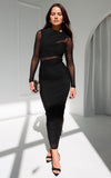 Olida Long Sleeve Mesh Maxi Dress - Black