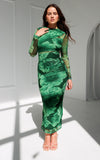 Olida Long Sleeve Mesh Maxi Dress - Green Floral