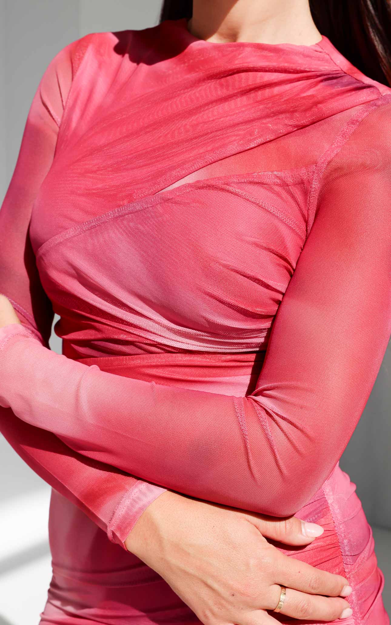 Olida Long Sleeve Mesh Maxi Dress - Pink Orange Ombre