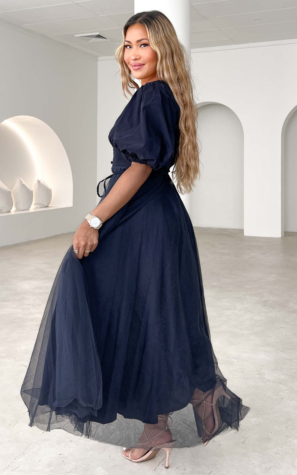 One Kiss Tulle Maxi Dress - Navy