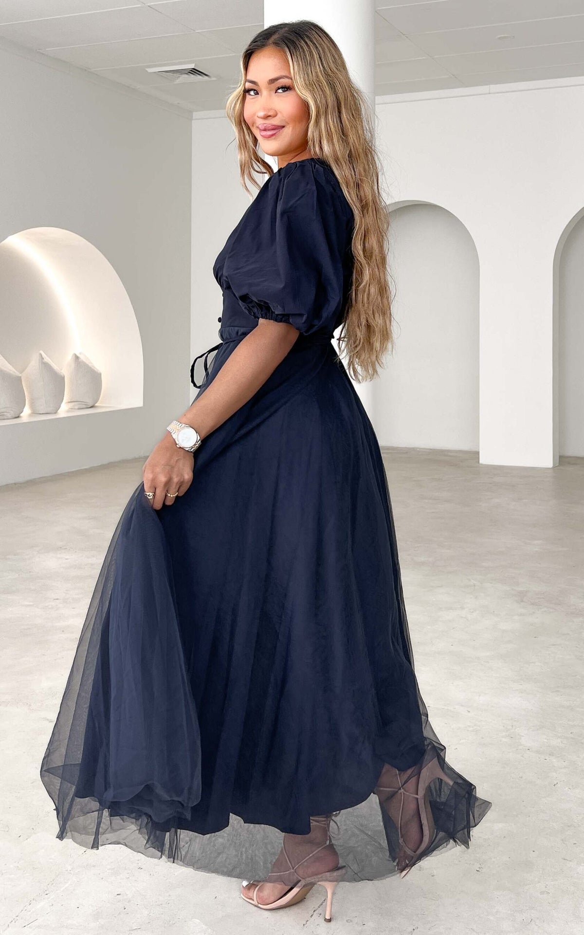 One Kiss Tulle Maxi Dress - Navy
