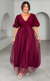 One Kiss Tulle Maxi Dress - Deep Wine