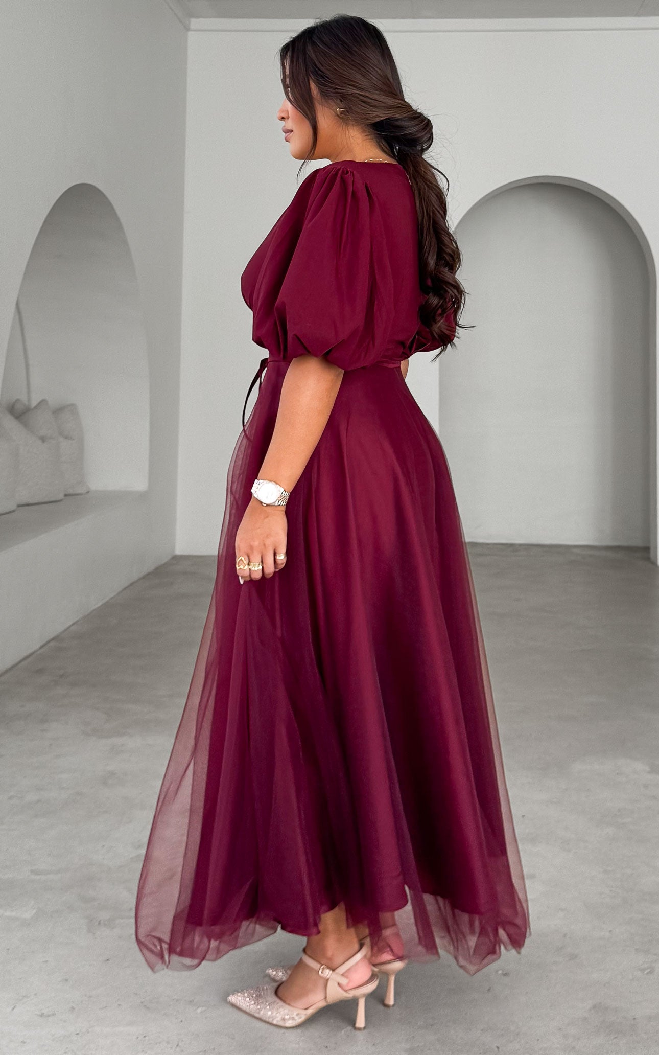 One Kiss Tulle Maxi Dress - Deep Wine