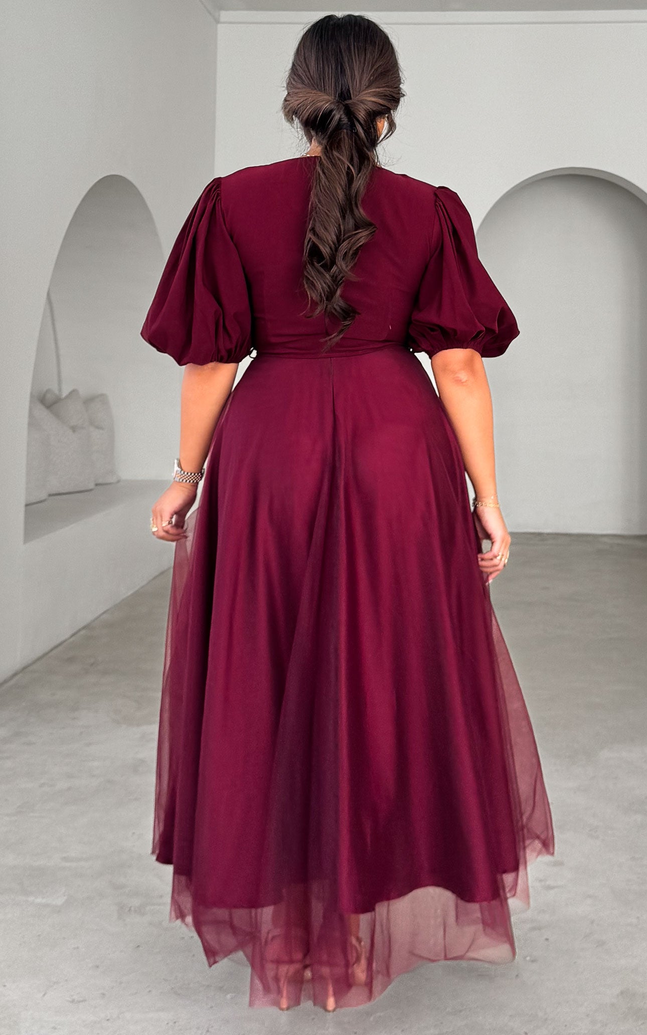 One Kiss Tulle Maxi Dress - Deep Wine