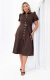 Ophelia Short Sleeve Midi Dress - Dark Brown