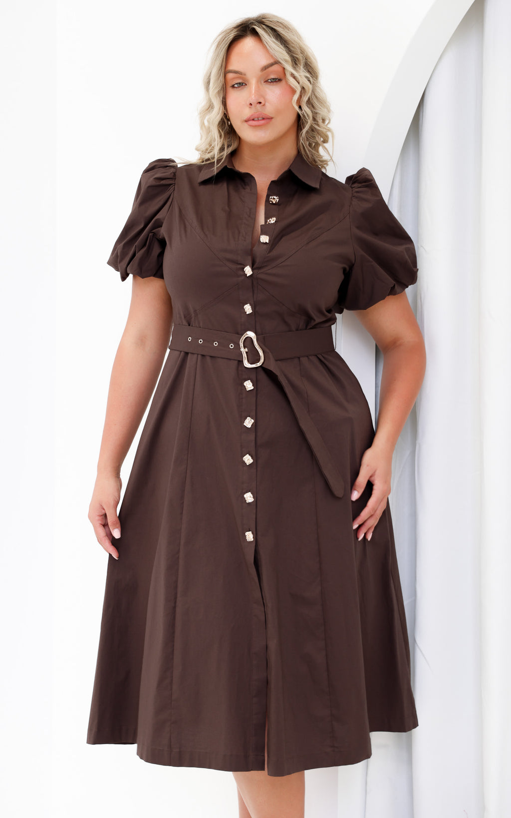 Ophelia Short Sleeve Midi Dress - Dark Brown