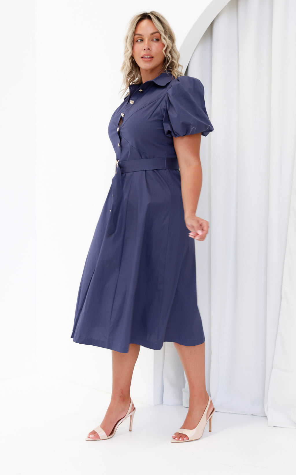 Ophelia Short Sleeve Midi Dress - Petrol Blue