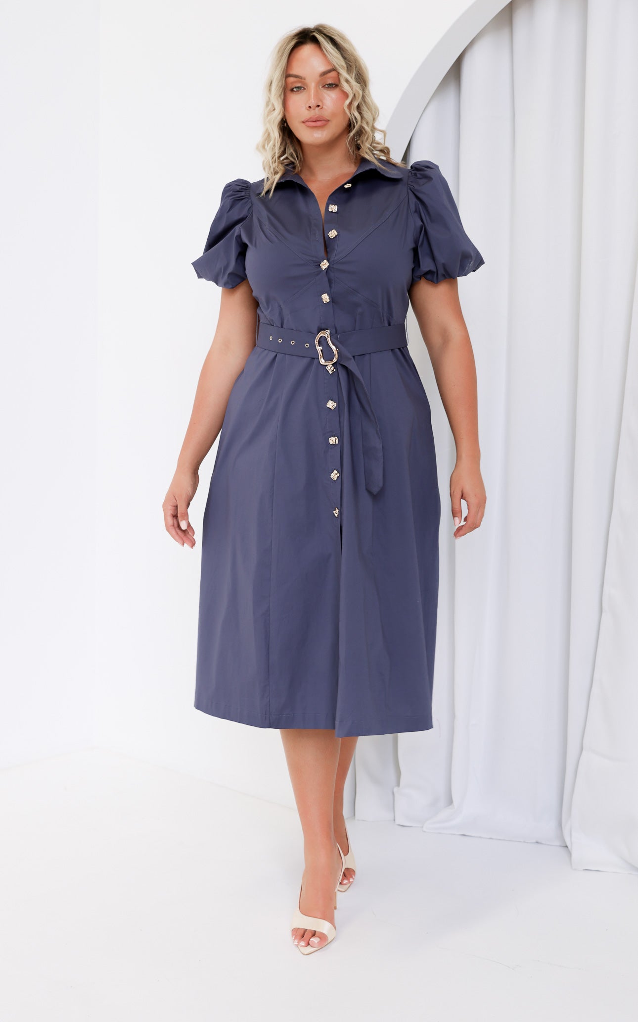 Ophelia Short Sleeve Midi Dress - Petrol Blue