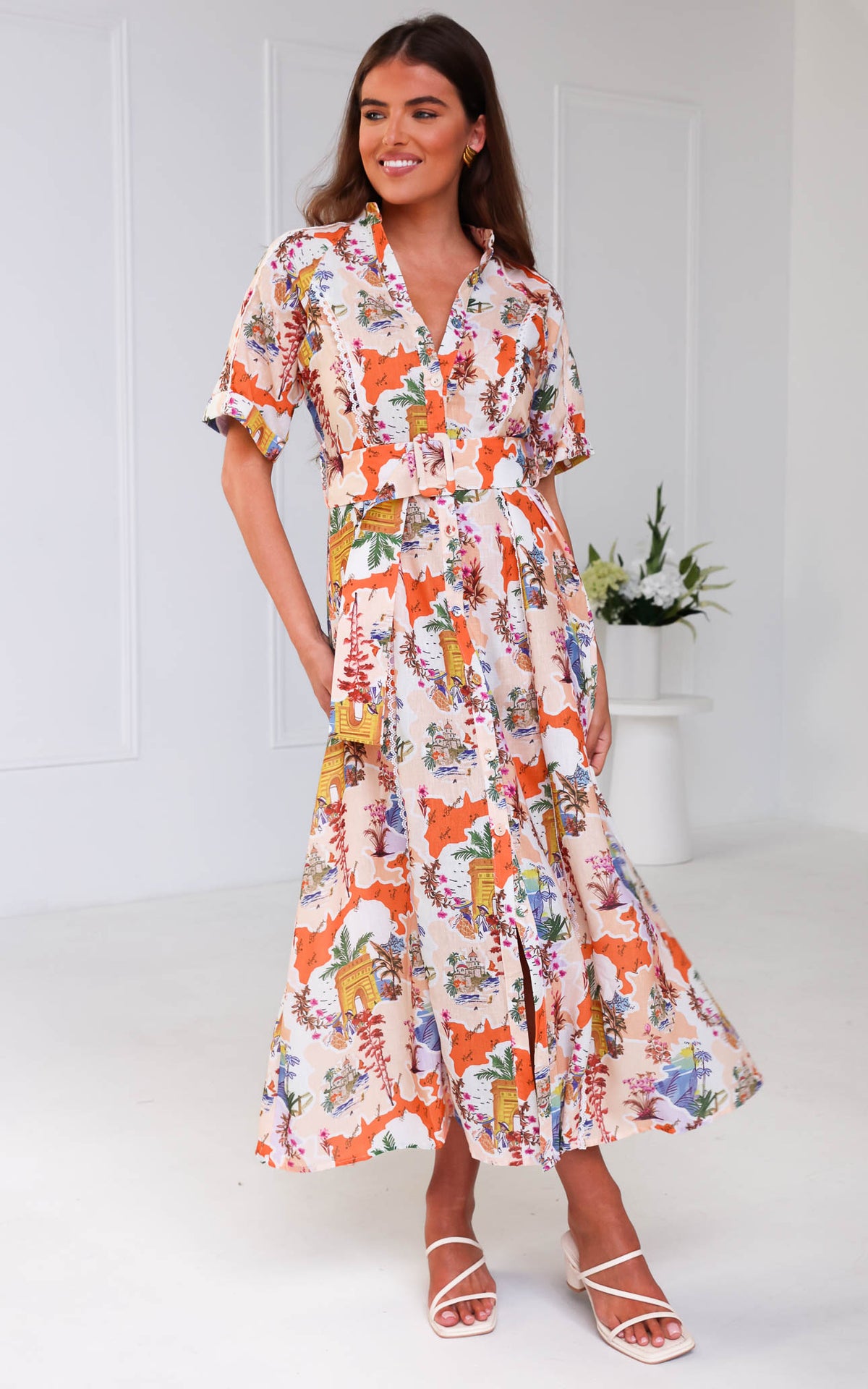 Wander Maxi Dress - Peach Orange Multi Print
