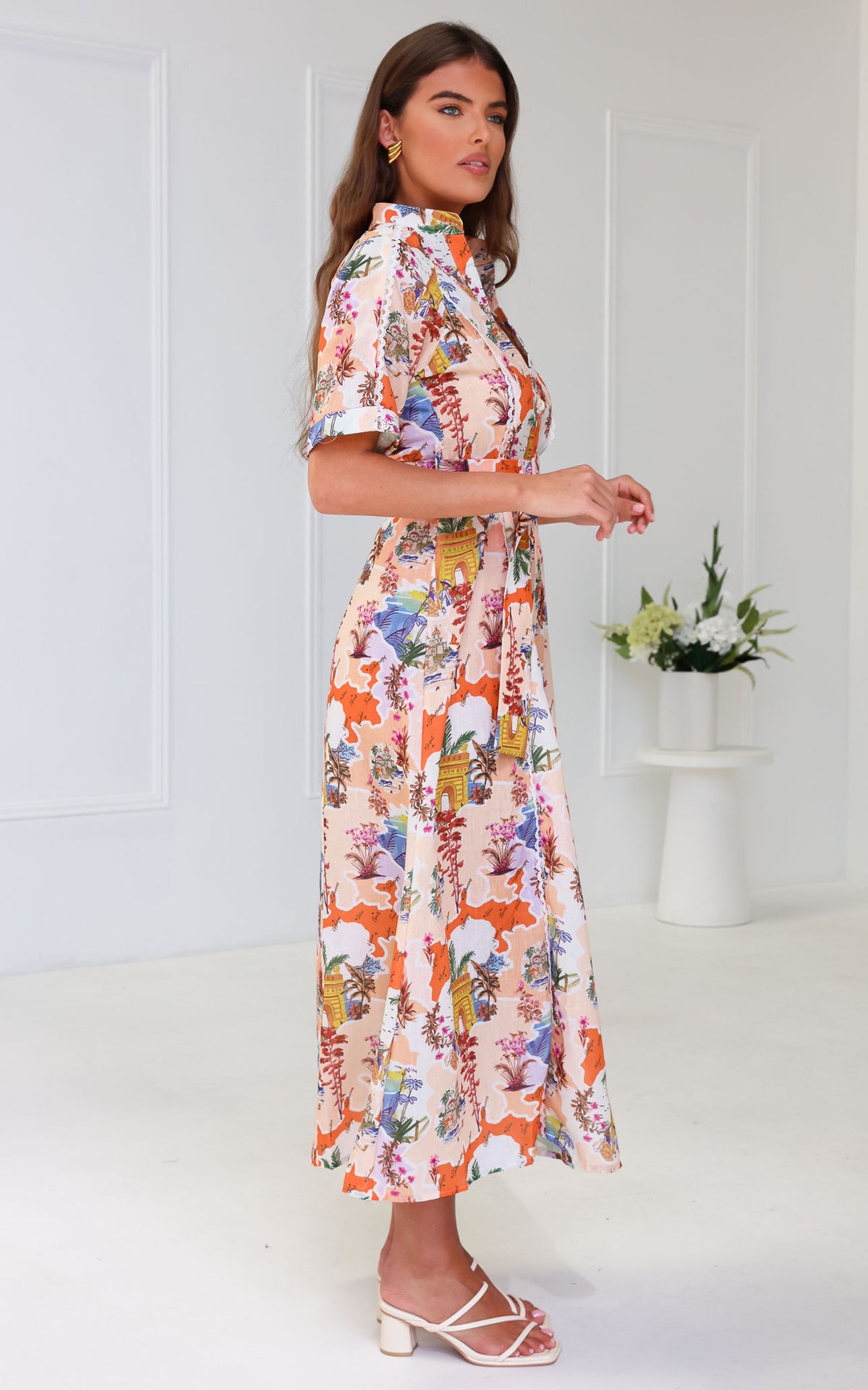 Wander Maxi Dress - Peach Orange Multi Print