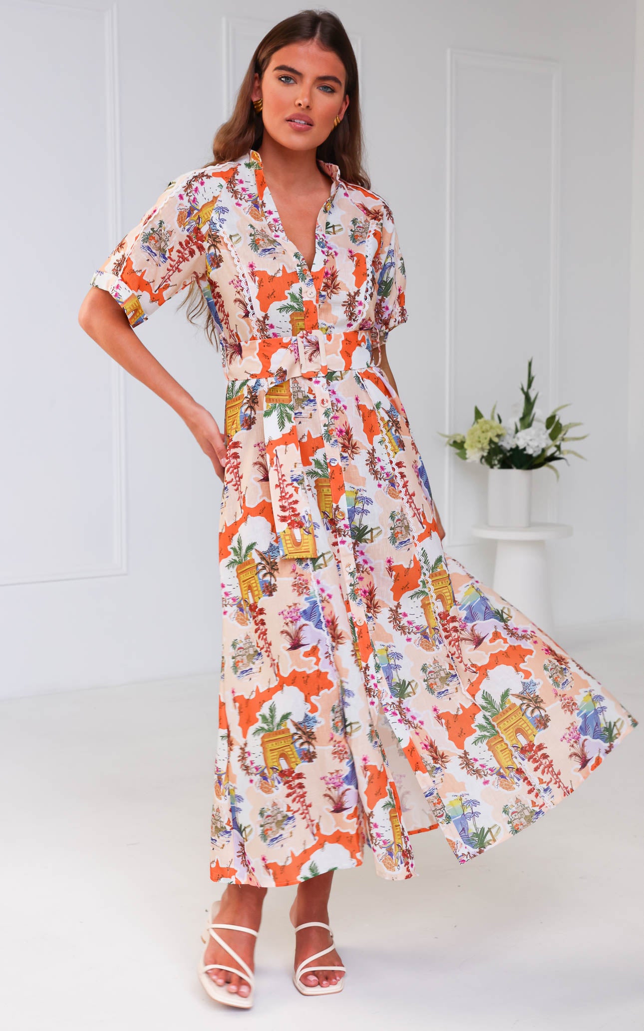 Wander Maxi Dress - Peach Orange Multi Print