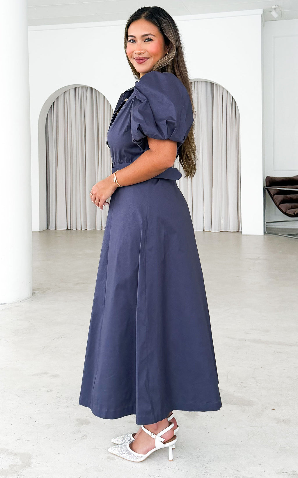 Ophelia Short Sleeve Midi Dress - Petrol Blue