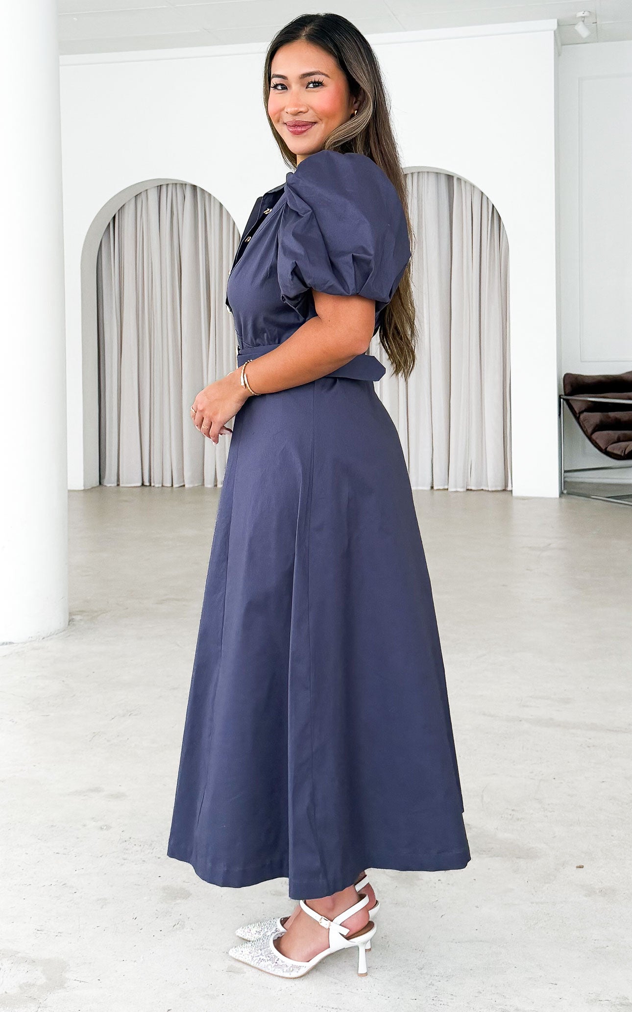 Ophelia Short Sleeve Midi Dress - Petrol Blue