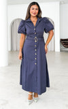 Ophelia Short Sleeve Midi Dress - Petrol Blue