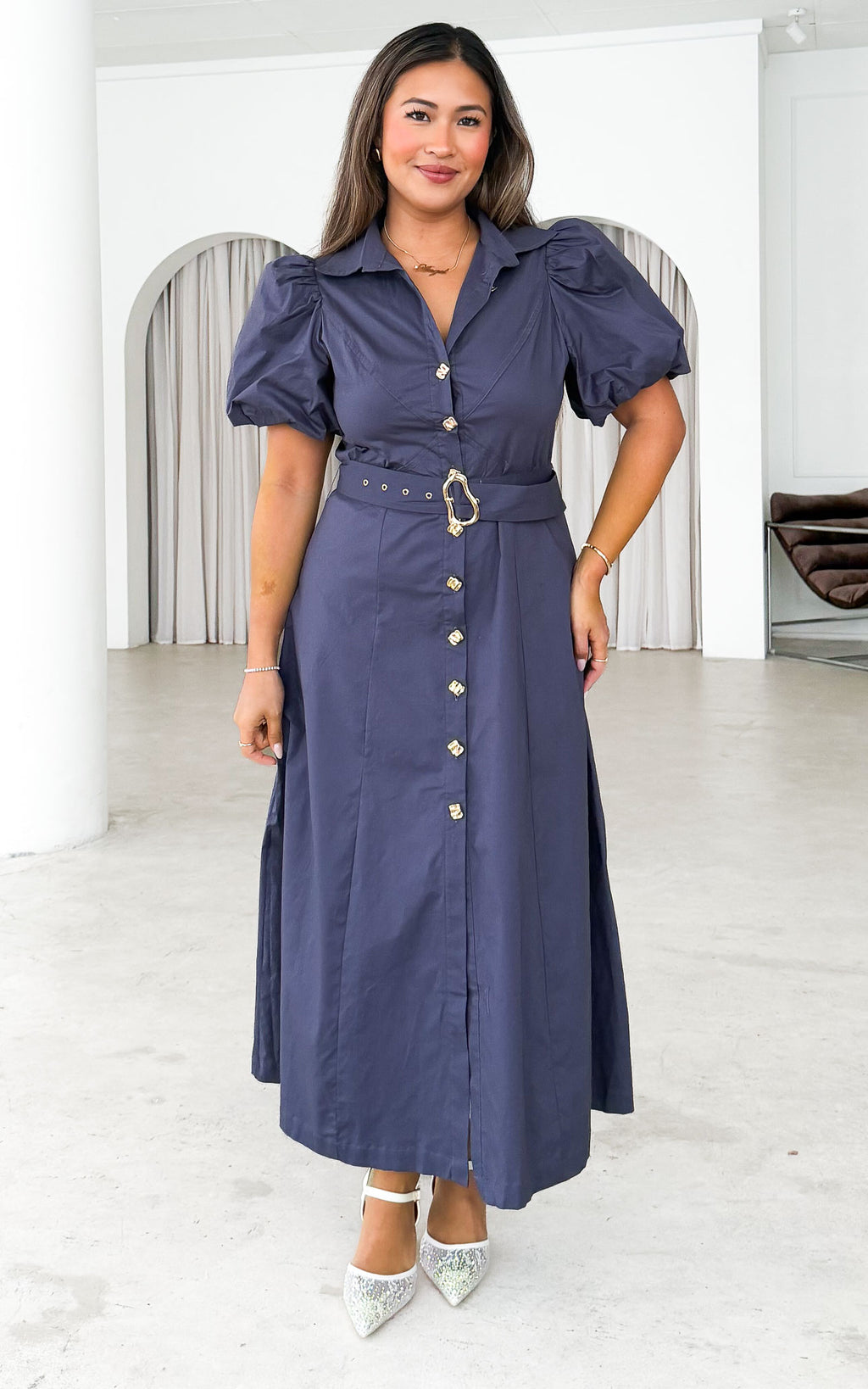 Ophelia Short Sleeve Midi Dress - Petrol Blue