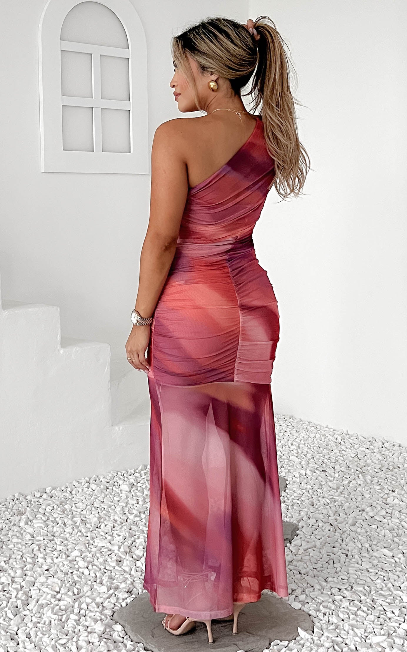 Paloma Mesh Maxi Dress - Pink Orange Ombre