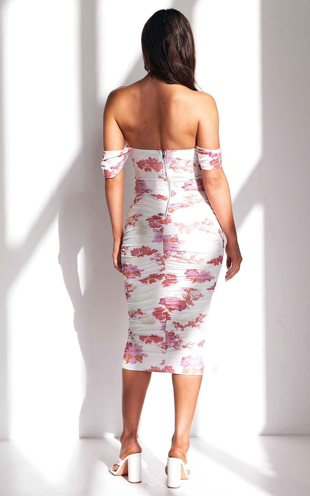 Pandora Mesh Midi Dress - White Floral