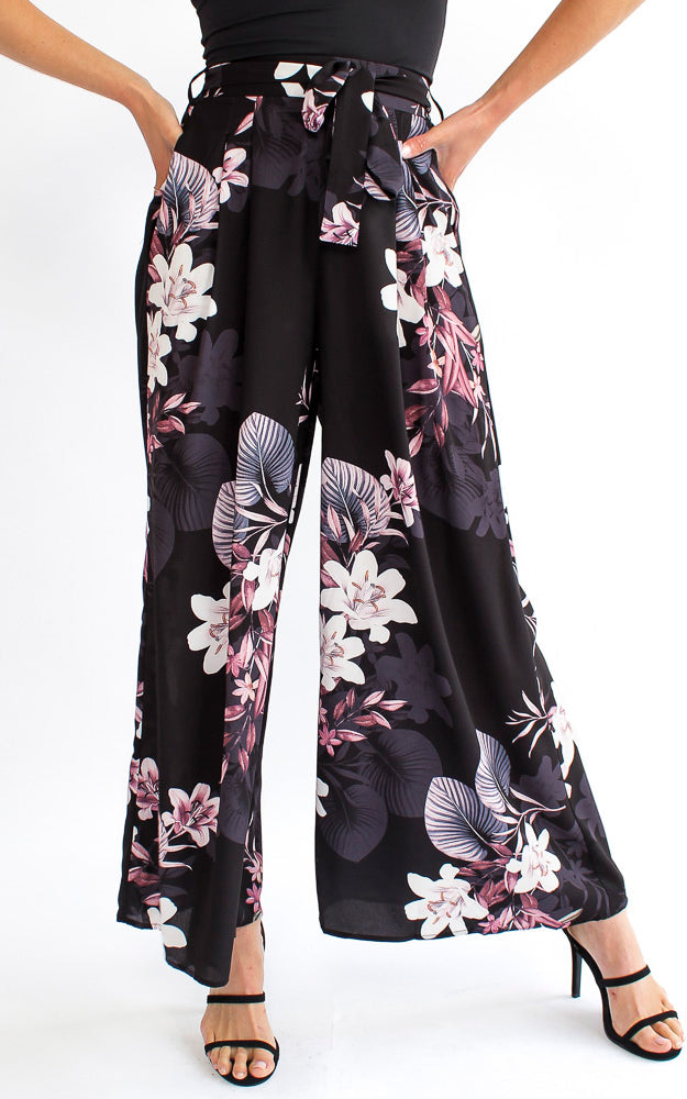 Paradise Lily Pants - Black Floral