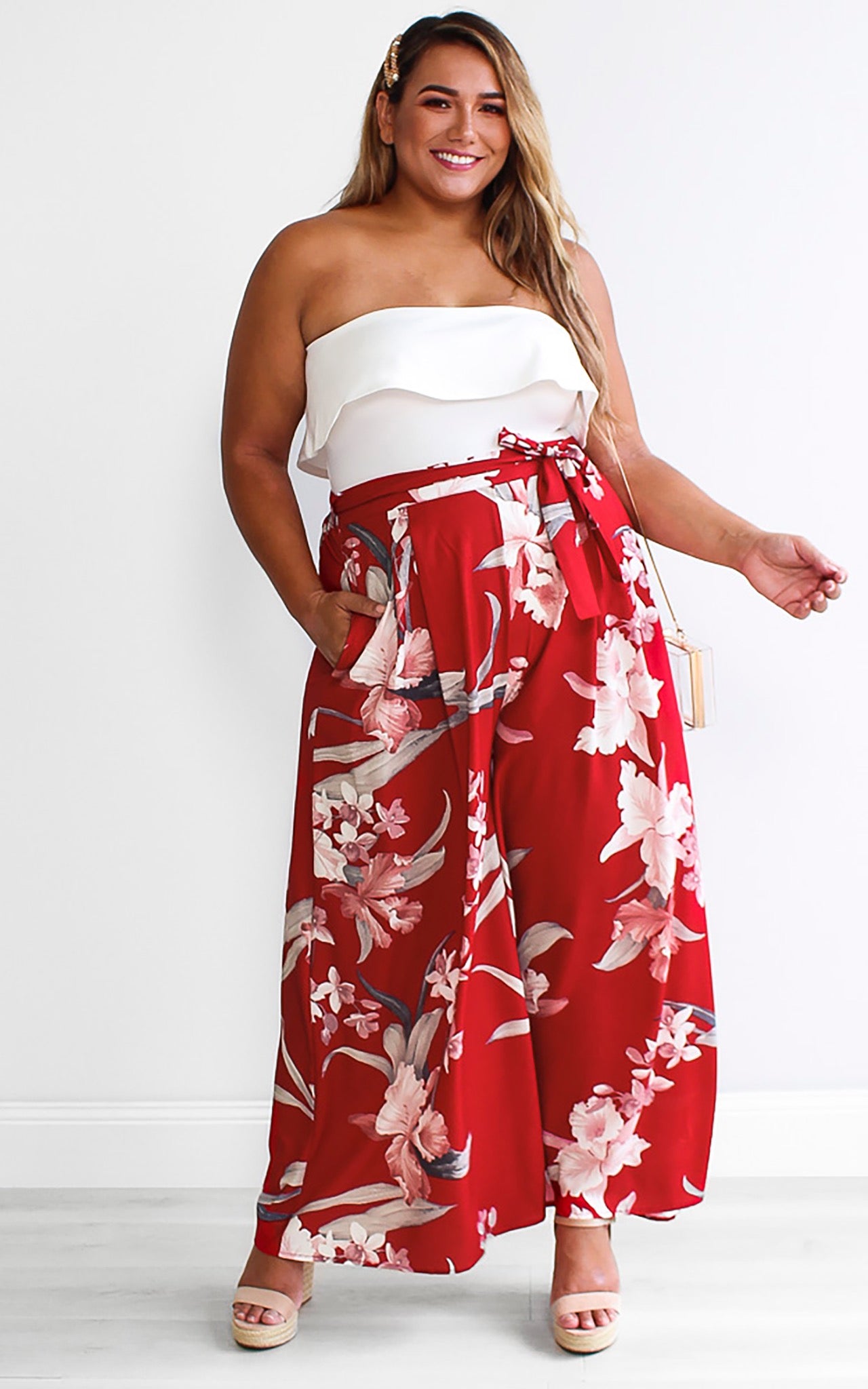 Paradise Lily Pants - Red Floral