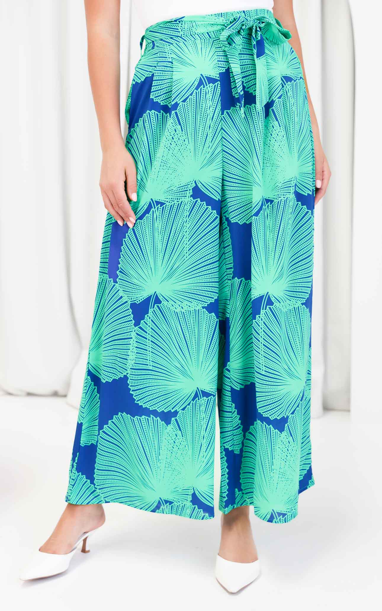 (Preorder) Paradise Lily Wide Leg Pants - Blue Green Print