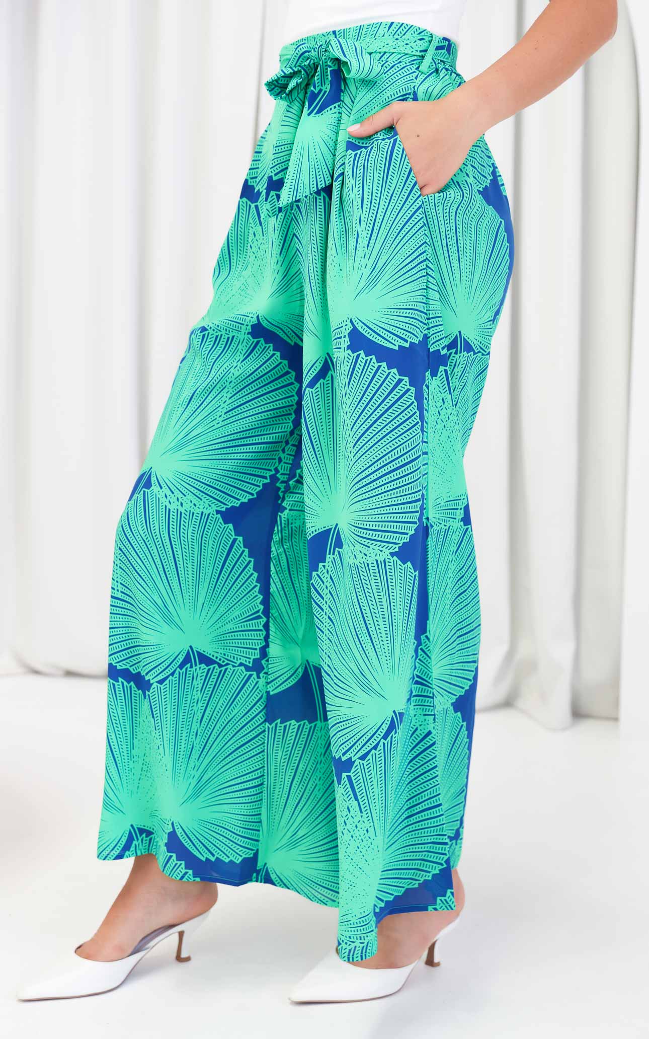 (Preorder) Paradise Lily Wide Leg Pants - Blue Green Print