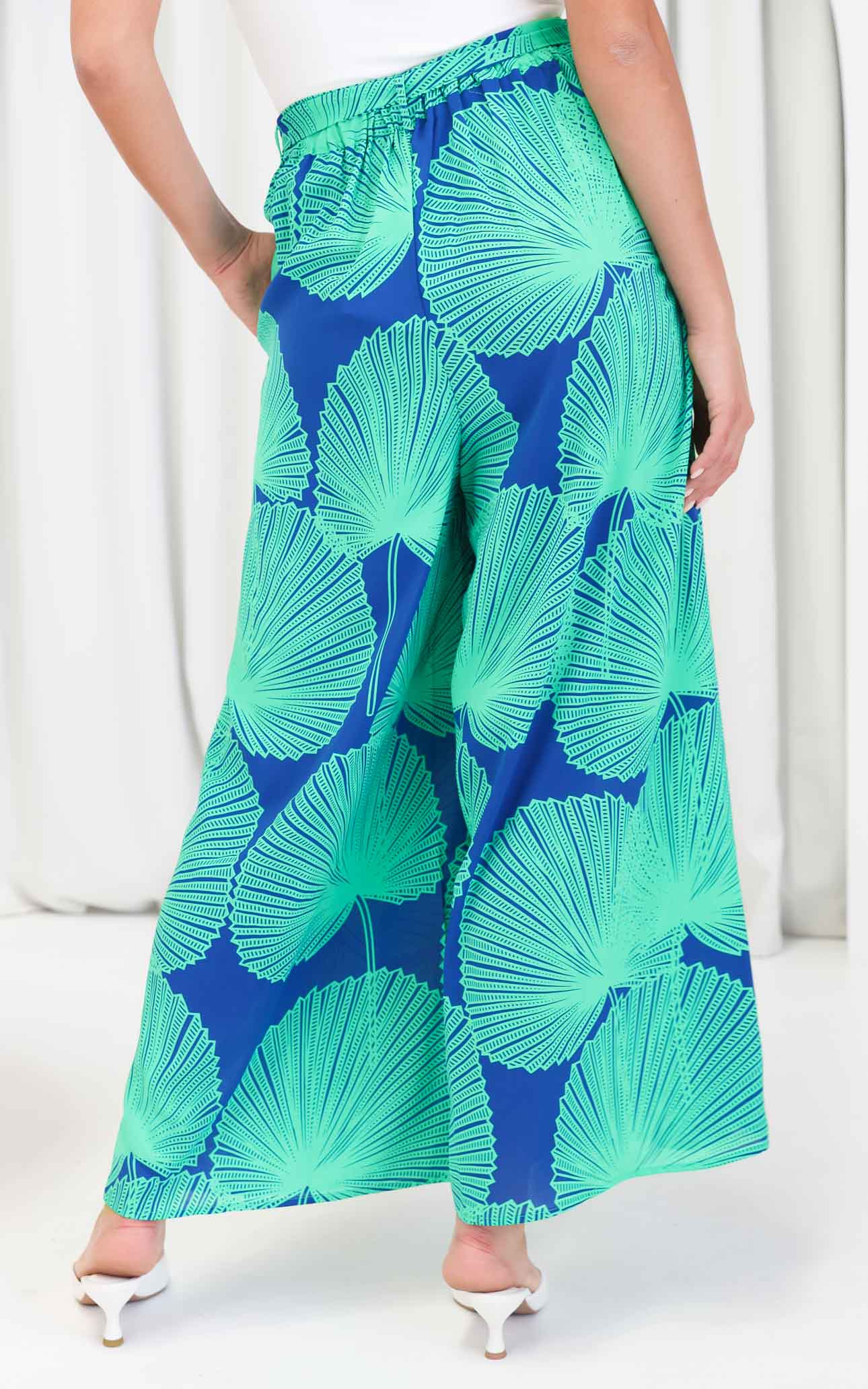 (Preorder) Paradise Lily Wide Leg Pants - Blue Green Print